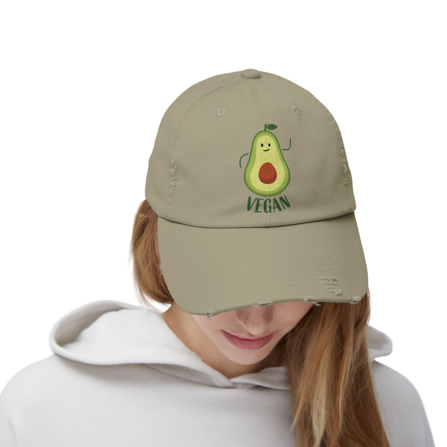 Vegan avocado distressed hat