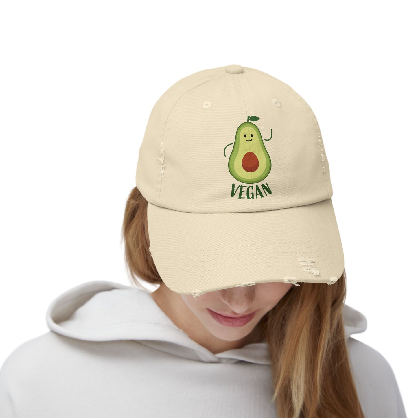 Vegan avocado distressed hat