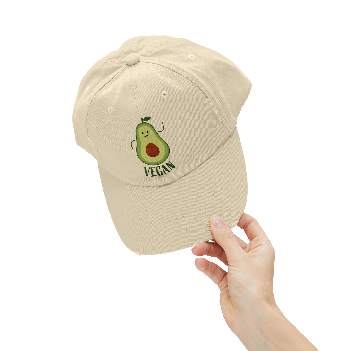 Vegan avocado distressed hat