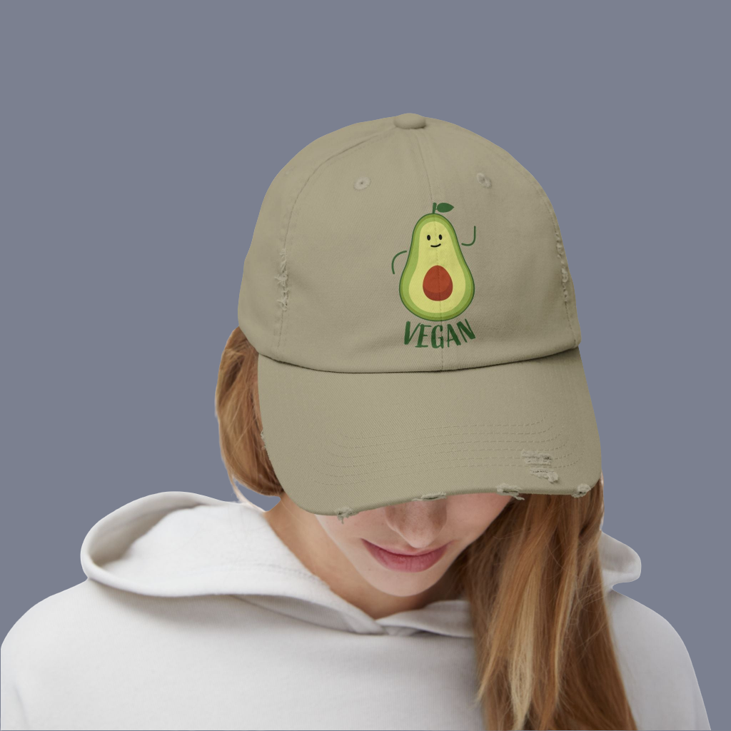Vegan avocado distressed hat